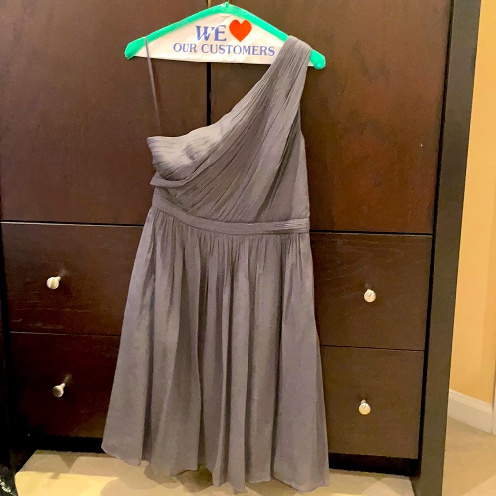 J Crew One Shoulder Grey Chiffon Dress